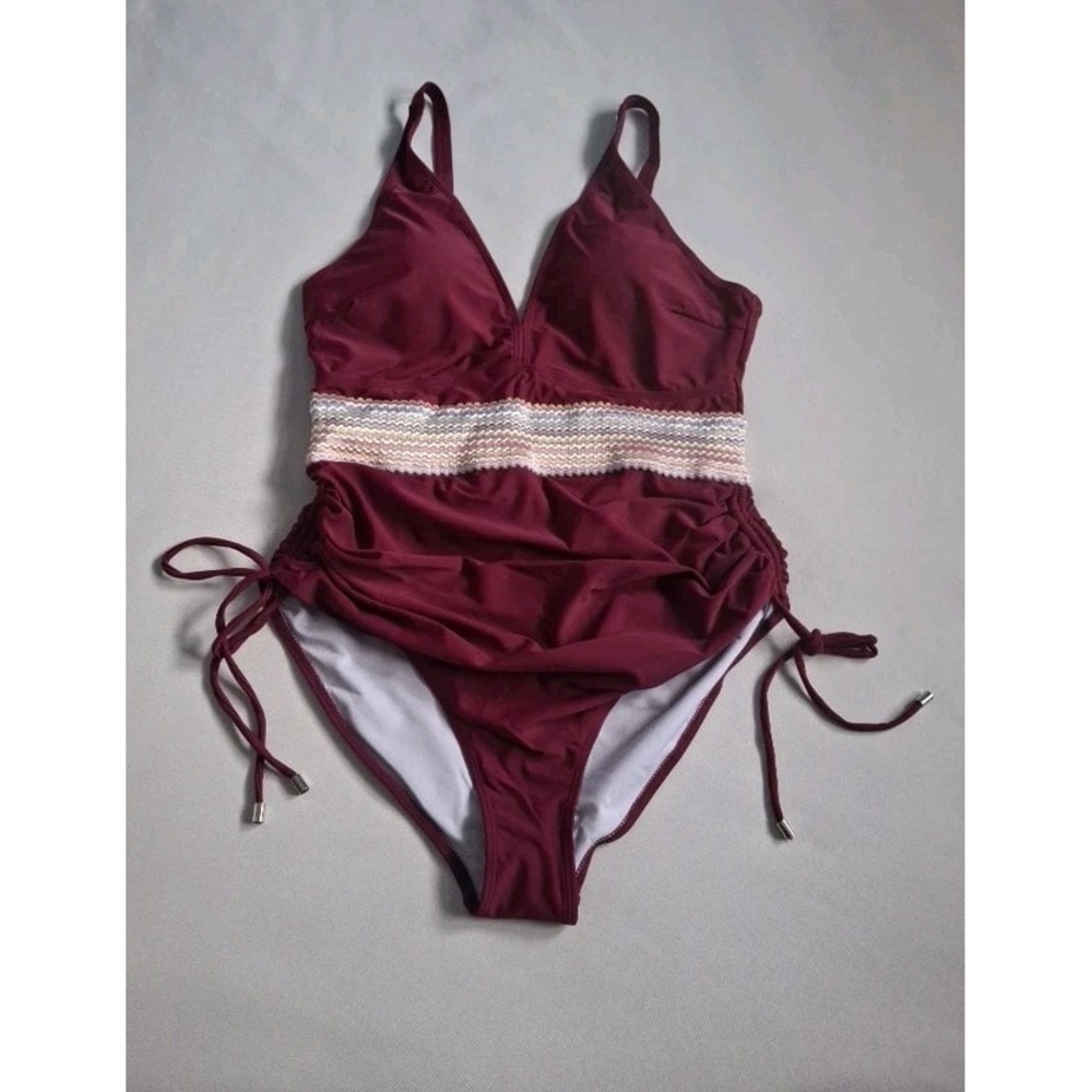 one Piece Women's Swimsuit Tummy Control  V-Neck  Burgundy Women's  Size XL‎